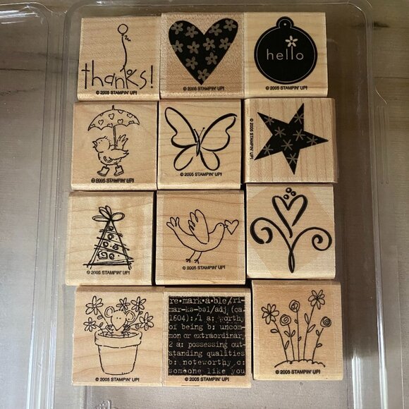 Stampin Up Merry Mix 12 rubber stamps Christmas spring duck love thanks mouse - Picture 1 of 9